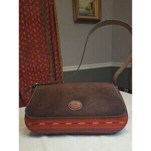 Brown Suede & Woven Fabric Shoulder Bag